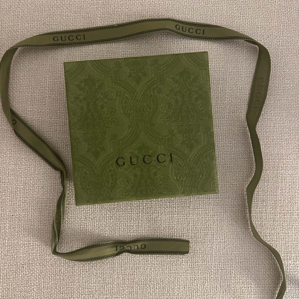 Gucci Olive Green Embossed Shopping Bag, Box with Ribbon
